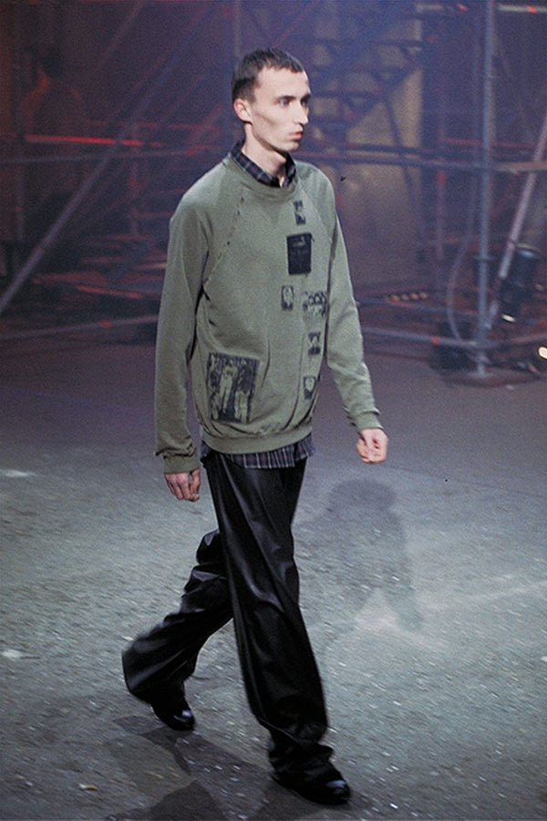A/W2001 Raf Simons "Riot Riot Riot" patchwork destroyed crewneck