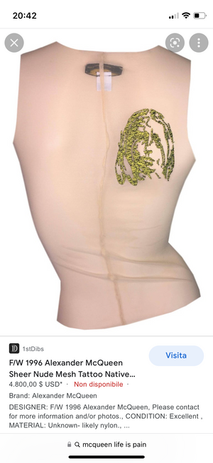 AW1996 Alexander McQueen "life is pain" sheer tank top
