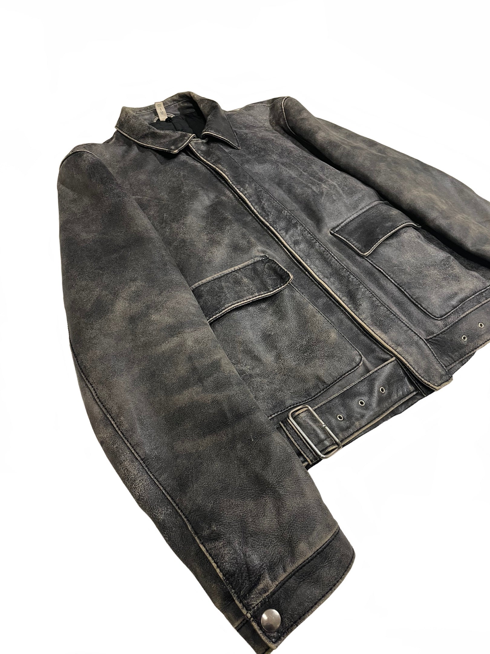 AW2001 Miu Miu distressed leather belted jacket