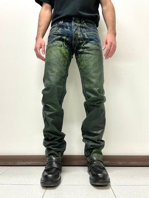 AW2003 Dior Homme unaltered green waxed blue jeans