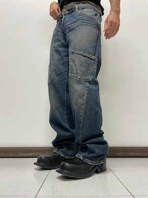 2000s Dolce & Gabbana double waisted asymmetrical cargo denim