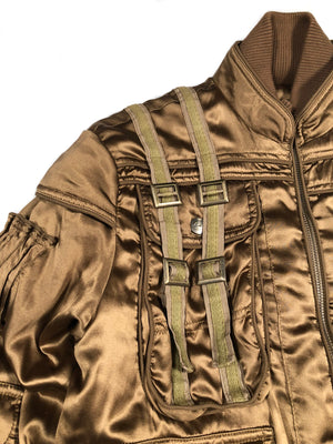 1990’s Roberto Cavalli silk bondage soldier bomber jacket