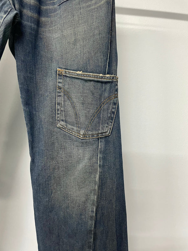 2000s Dolce & Gabbana double waisted asymmetrical cargo denim