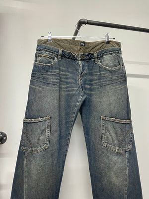 2000s Dolce & Gabbana double waisted asymmetrical cargo denim