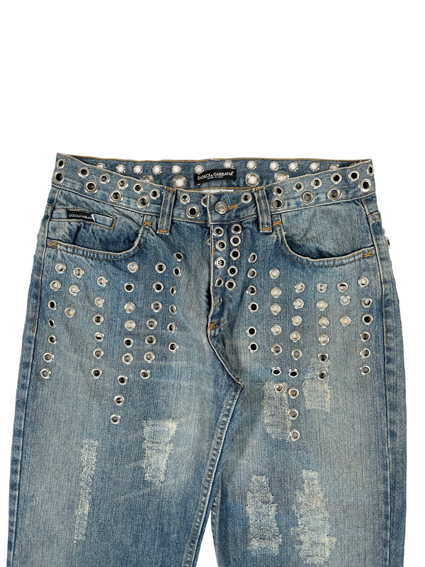 SS2006 Dolce & Gabbana eyelet studded jeans
