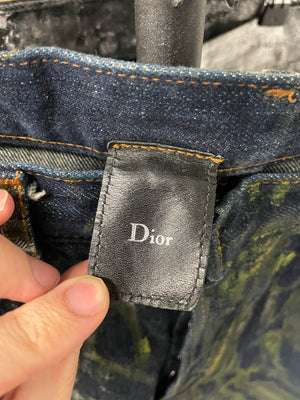AW2003 Dior Homme unaltered green waxed blue jeans