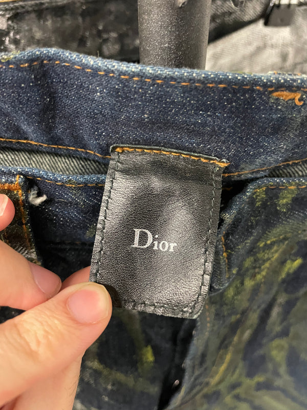 AW2003 Dior Homme unaltered green waxed blue jeans