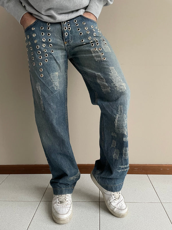 SS2006 Dolce & Gabbana eyelet studded jeans