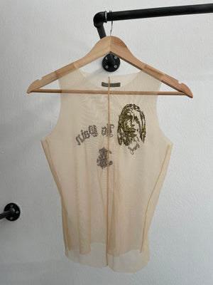 AW1996 Alexander McQueen "life is pain" sheer tank top
