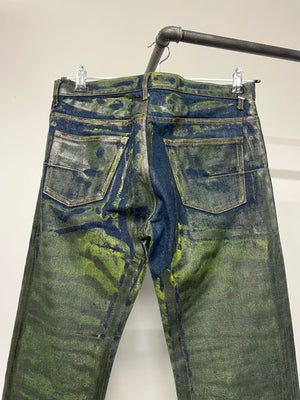 AW2003 Dior Homme unaltered green waxed blue jeans
