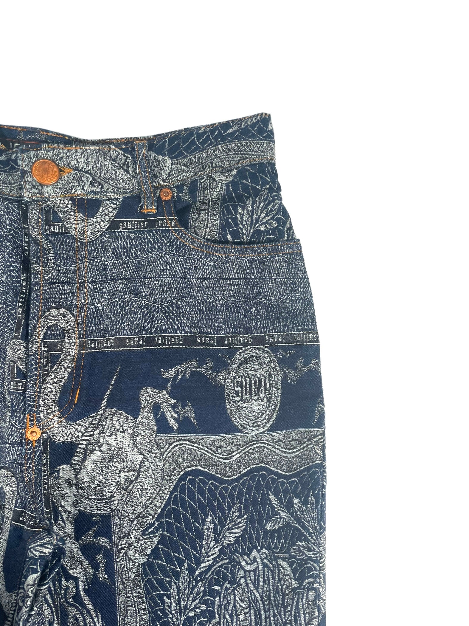AW1994 Jean Paul Gaultier Dragon Slayer jacquard tattoo denim