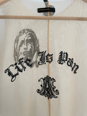 AW1996 Alexander McQueen "life is pain" sheer tank top