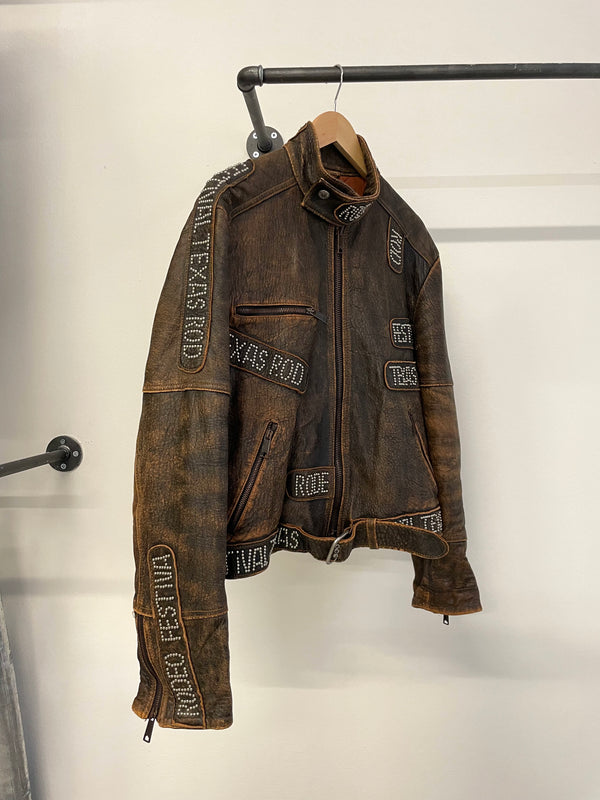 00’s archive MASCULO leather coat ダッフル Metal Cross Logo Textured Leather Jacket – Copping Zone