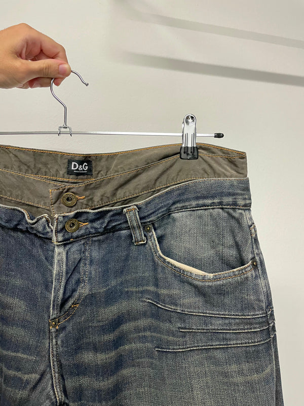 2000s Dolce & Gabbana double waisted asymmetrical cargo denim
