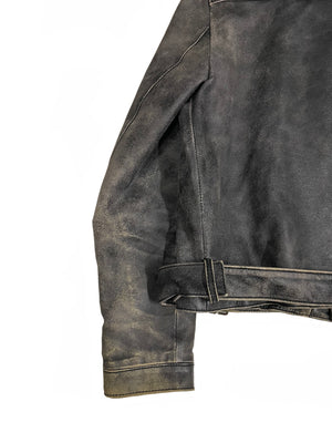 AW2001 Miu Miu distressed leather belted jacket