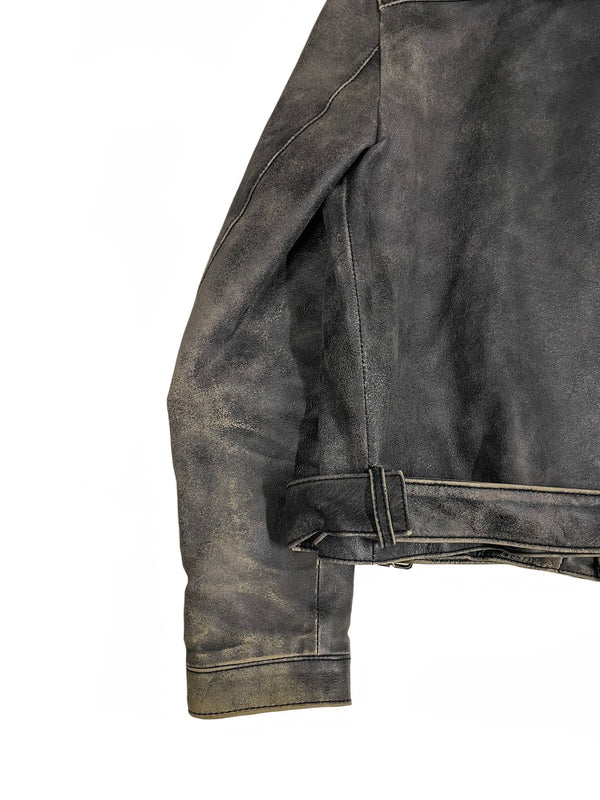 AW2001 Miu Miu distressed leather belted jacket