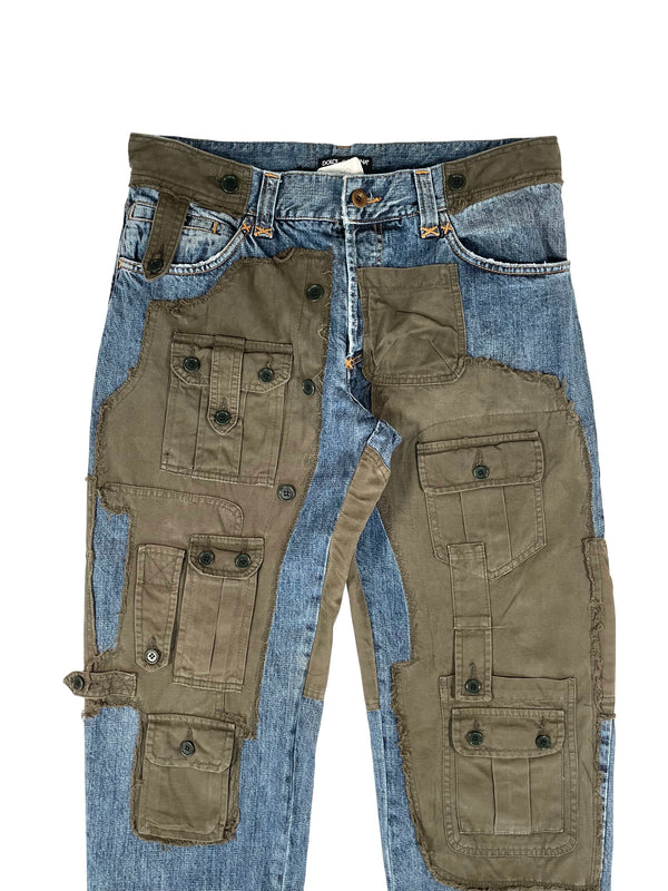 AW2005 Dolce & Gabbana hybrid patchwork cargo jeans