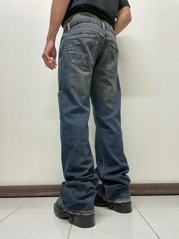 2000s Dolce & Gabbana double waisted asymmetrical cargo denim