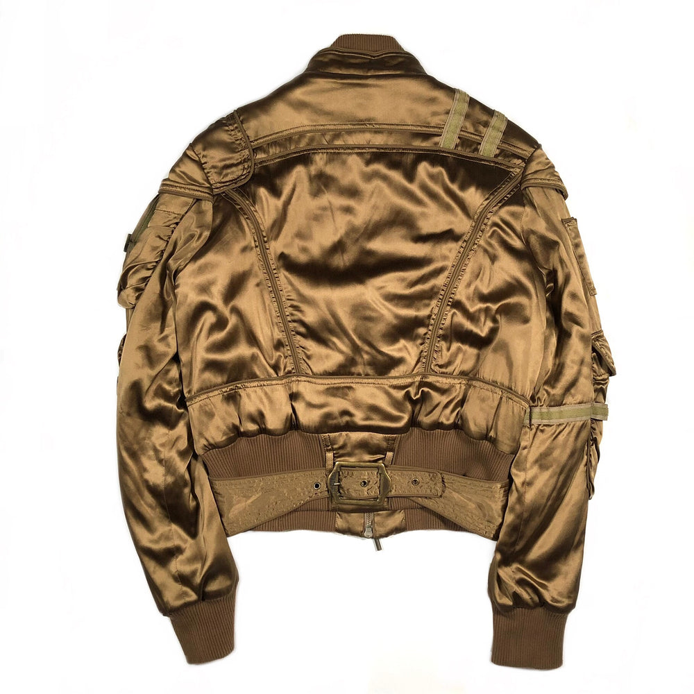 1990’s Roberto Cavalli silk bondage soldier bomber jacket