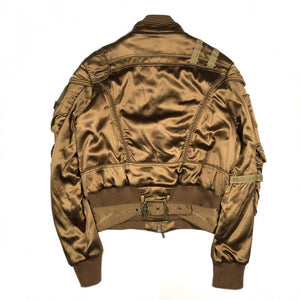 1990’s Roberto Cavalli silk bondage soldier bomber jacket