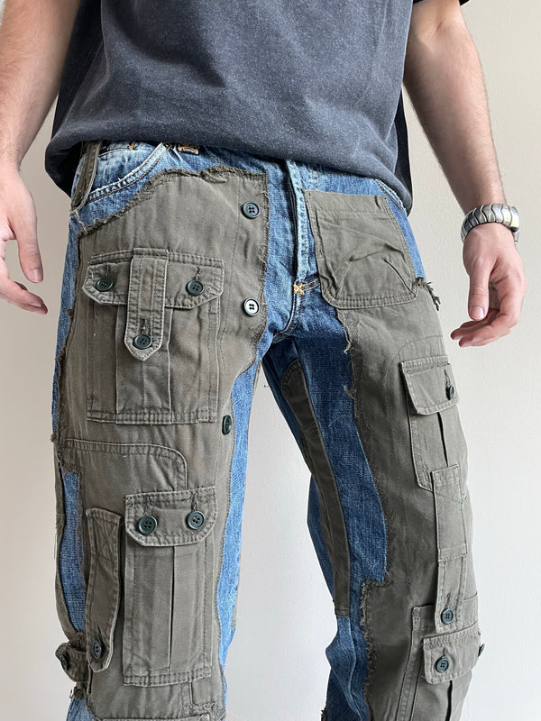 AW2005 Dolce & Gabbana hybrid patchwork cargo jeans