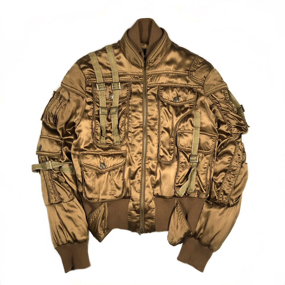 1990’s Roberto Cavalli silk bondage soldier bomber jacket
