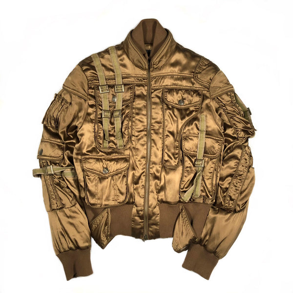1990’s Roberto Cavalli silk bondage soldier bomber jacket