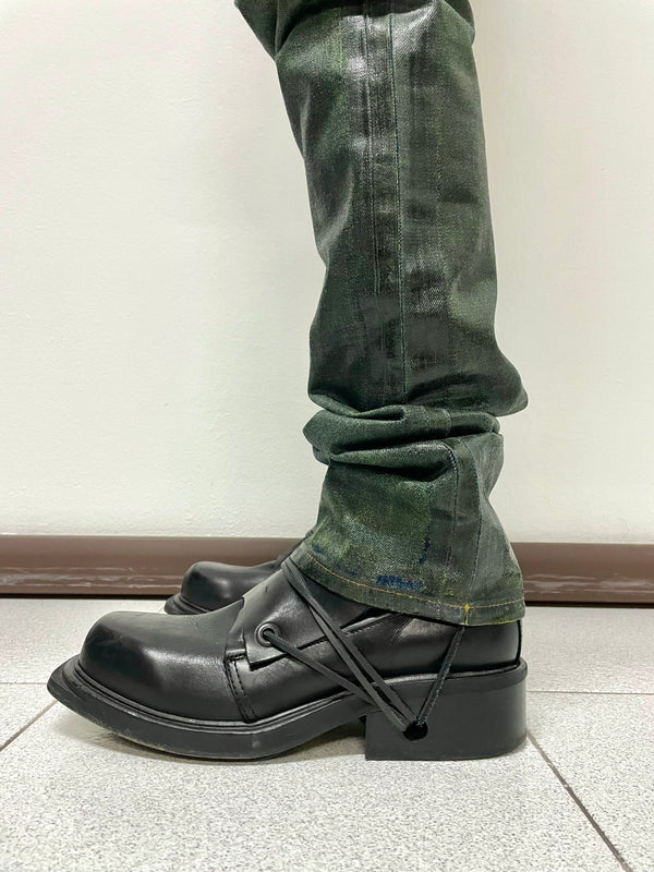AW2003 Dior Homme unaltered green waxed blue jeans