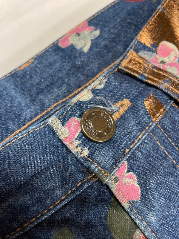 SS2001 Gucci by Tom Ford floral jeans