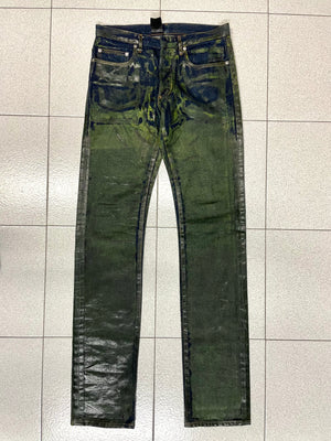 AW2003 Dior Homme unaltered green waxed blue jeans