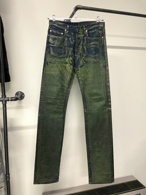 AW2003 Dior Homme unaltered green waxed blue jeans