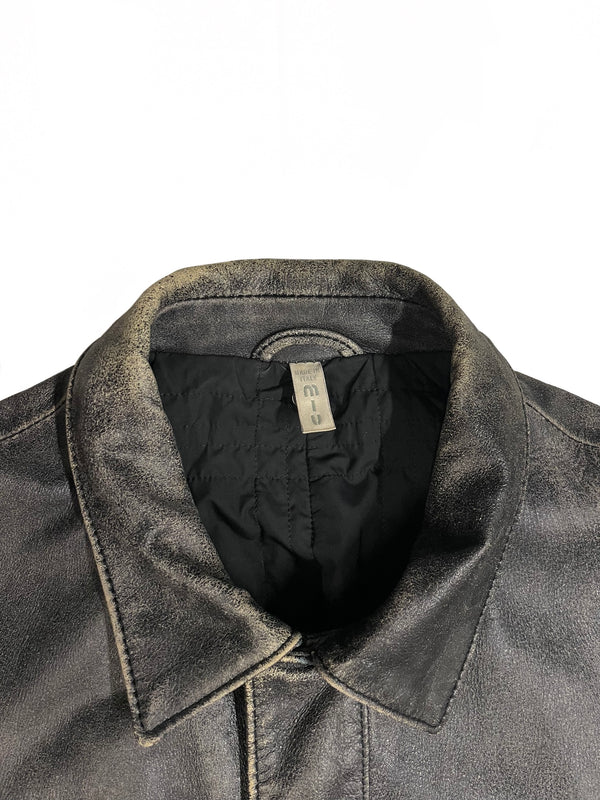 AW2001 Miu Miu distressed leather belted jacket