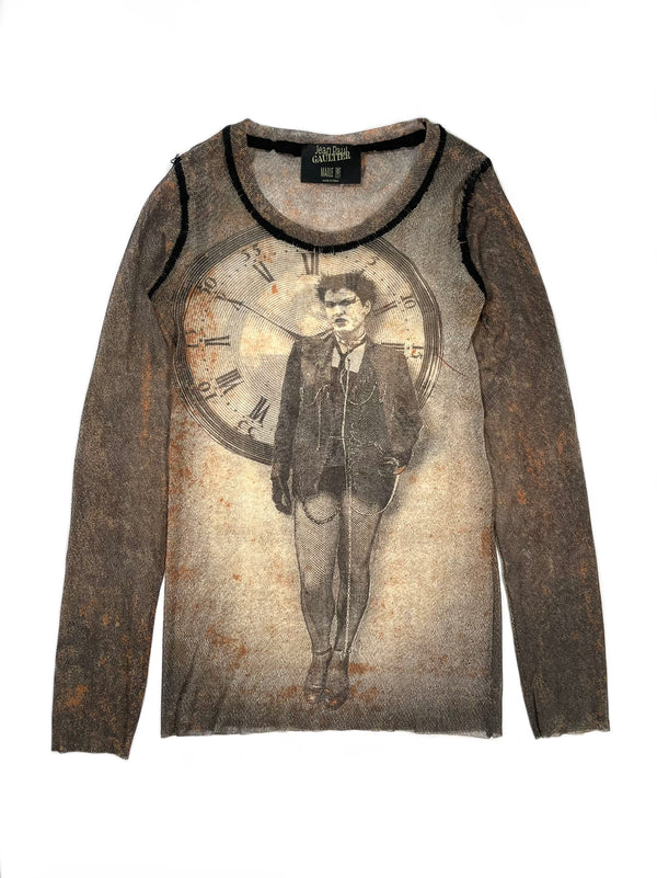 AW2003 Jean Paul Gaultier “clock woman” mesh long sleeve shirt