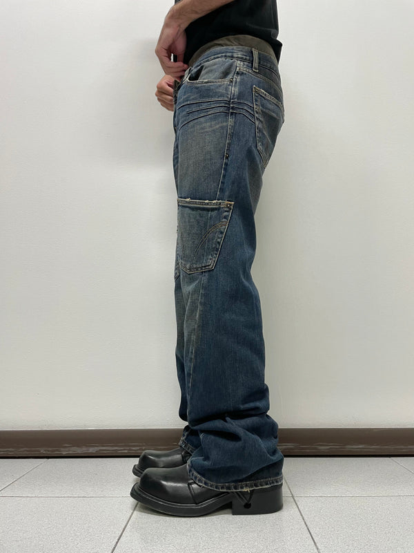 2000s Dolce & Gabbana double waisted asymmetrical cargo denim