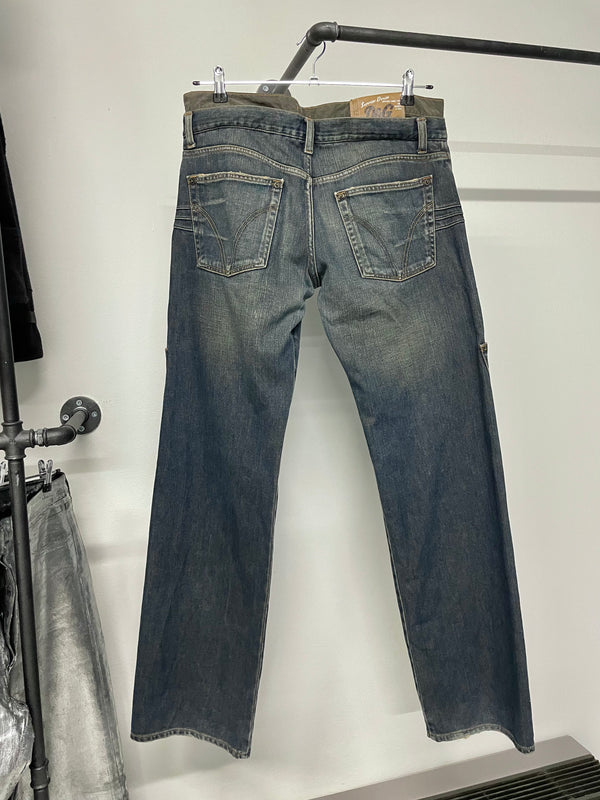 2000s Dolce & Gabbana double waisted asymmetrical cargo denim