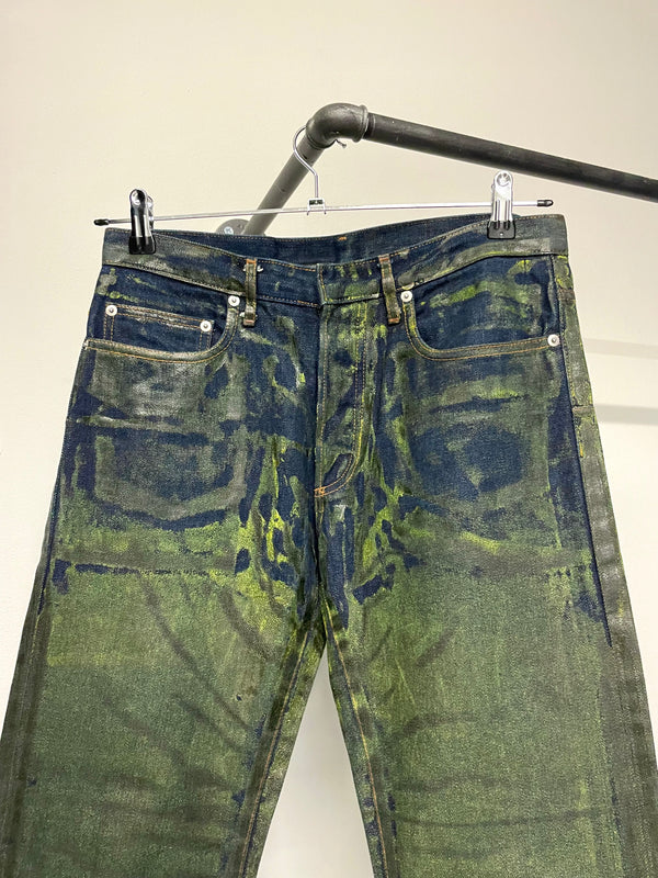 AW2003 Dior Homme unaltered green waxed blue jeans