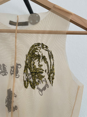 AW1996 Alexander McQueen "life is pain" sheer tank top