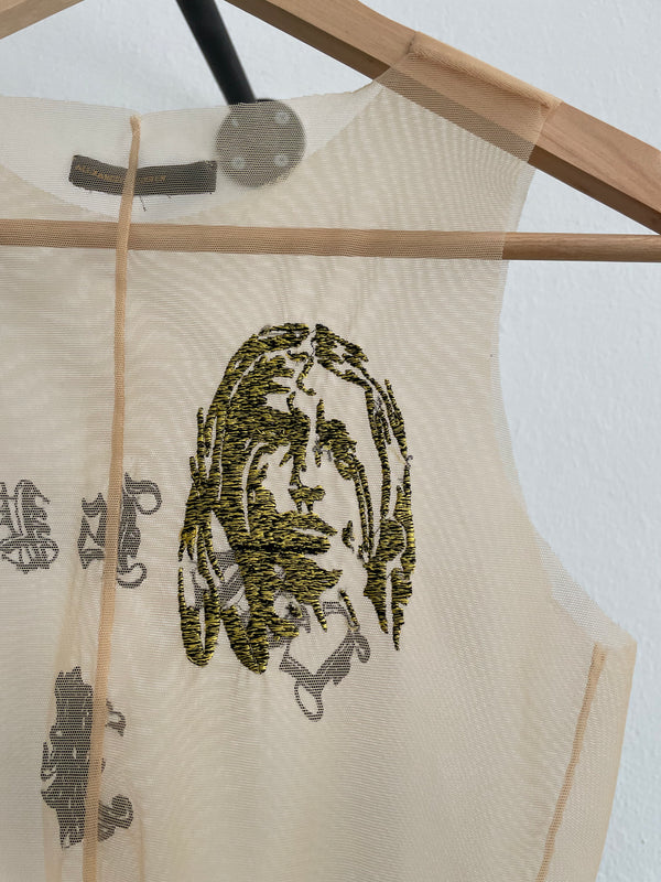 AW1996 Alexander McQueen "life is pain" sheer tank top
