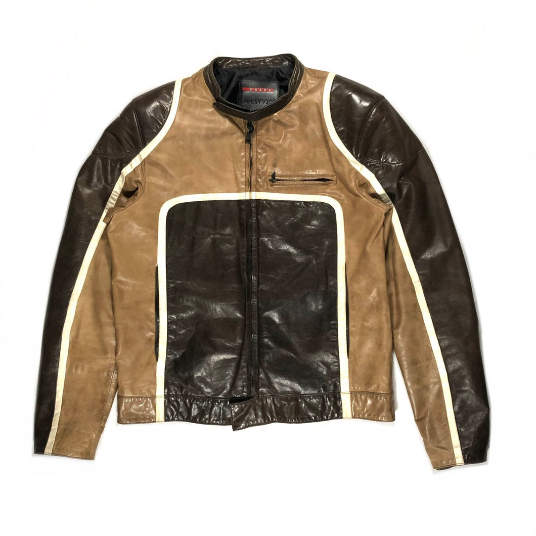 2000’s Prada brown biker leather jacket