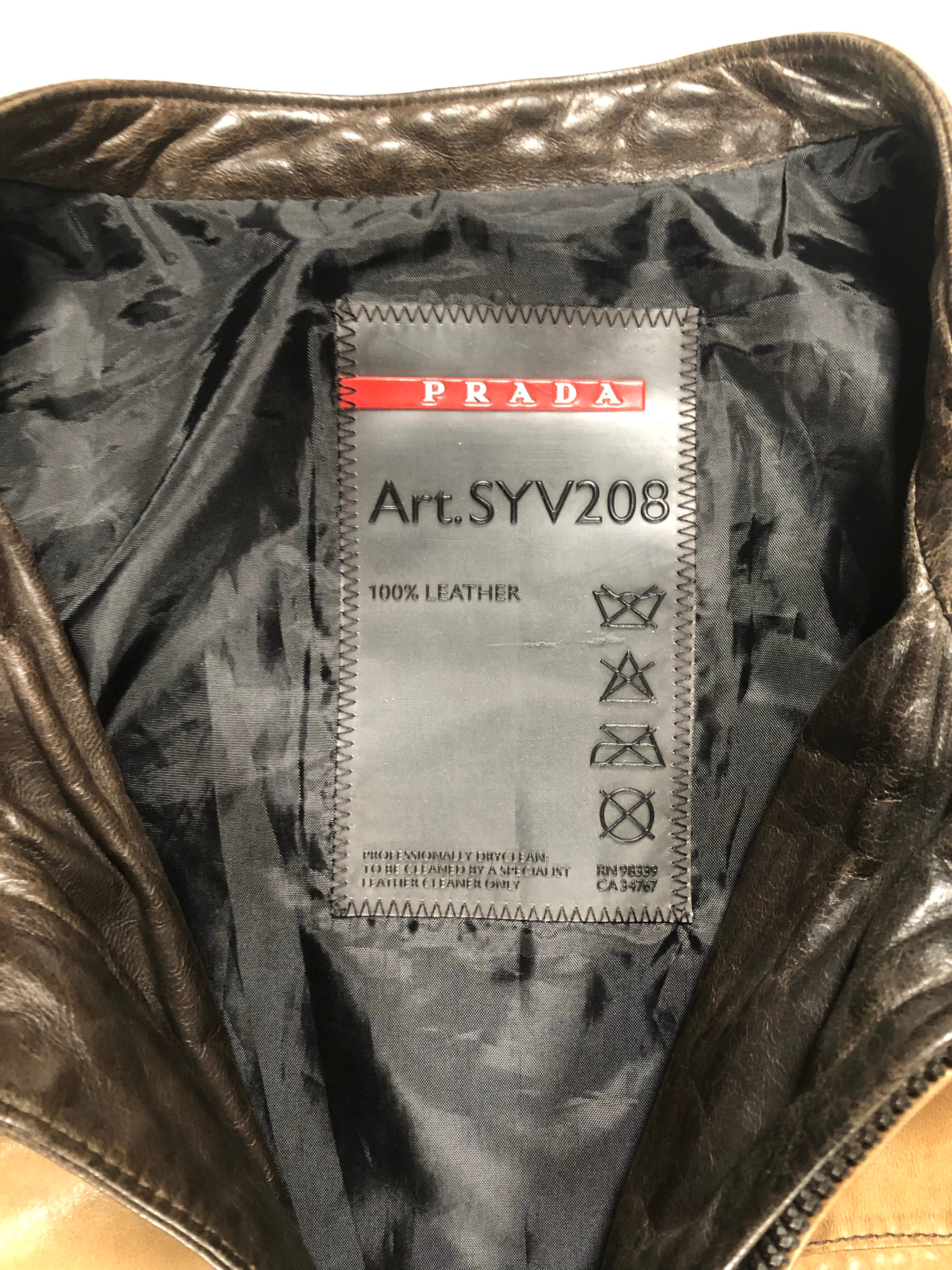 2000's Prada brown biker leather jacket