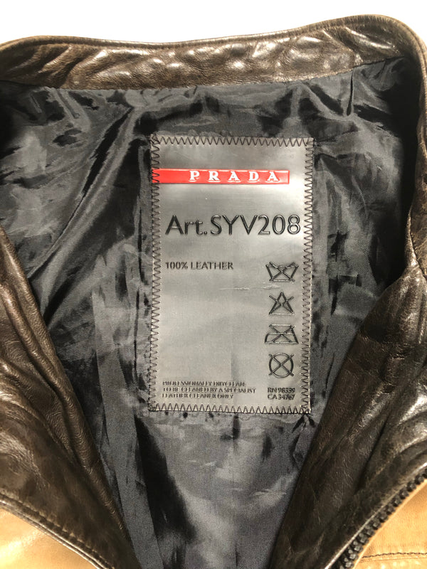 2000’s Prada brown biker leather jacket