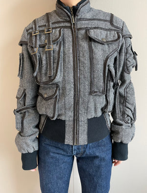 1990s Roberto Cavalli bondage cargo bomber jacket