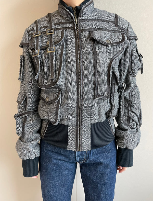 1990s Roberto Cavalli bondage cargo bomber jacket