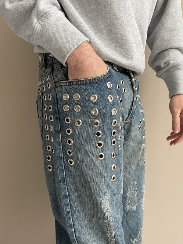 SS2006 Dolce & Gabbana eyelet studded jeans