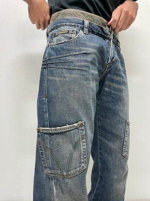 2000s Dolce & Gabbana double waisted asymmetrical cargo denim