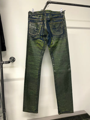 AW2003 Dior Homme unaltered green waxed blue jeans