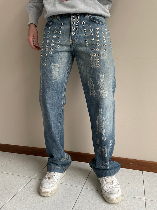 SS2006 Dolce & Gabbana eyelet studded jeans