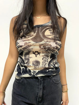 1990s Jean Paul Gaultier tattoo mesh tank