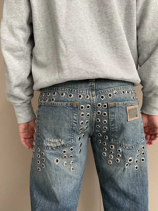 SS2006 Dolce & Gabbana eyelet studded jeans