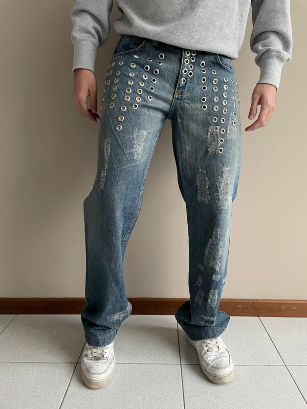 SS2006 Dolce & Gabbana eyelet studded jeans